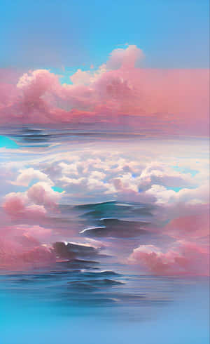 A Painting Of Clouds And Waves In Pink And Blue Wallpaper