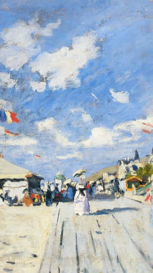 A Painting Of People On A Beach Wallpaper