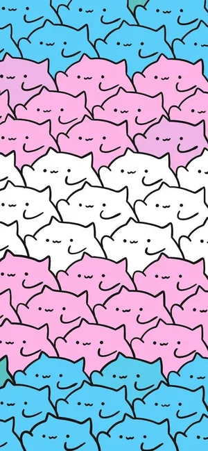 A Pattern Of Pink, Blue And White Cats Wallpaper