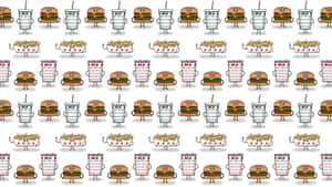 A Pattern With Cartoon Characters And Burgers Wallpaper