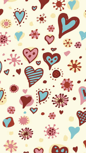 A Pattern With Hearts And Other Shapes Wallpaper