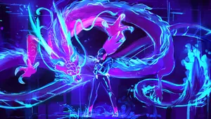 A Person Standing In Front Of A Blue Dragon Wallpaper