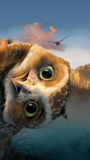 A Picture Of An Owl With A Plane In The Background Wallpaper