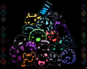 A Pile Of Colorful Characters In A Dark Room Wallpaper