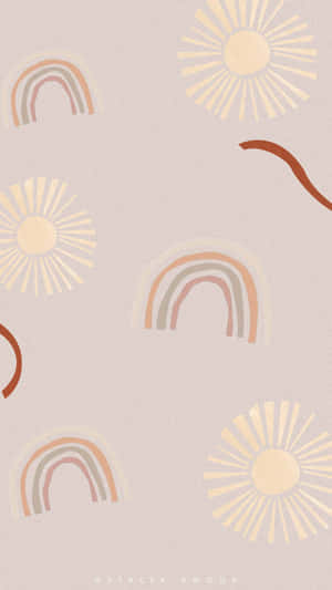 A Pink And Beige Background With A Rainbow And Sun Wallpaper