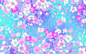 A Pink And Blue Floral Pattern Wallpaper