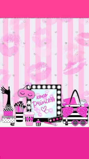 A Pink And White Background With A Pink Lipstick And A Pink Purse Wallpaper