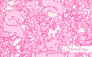 A Pink And White Floral Pattern With A Dragon Wallpaper