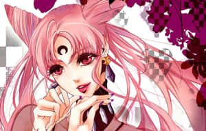 A Pink Anime Girl With Long Hair And Pink Eyes Wallpaper