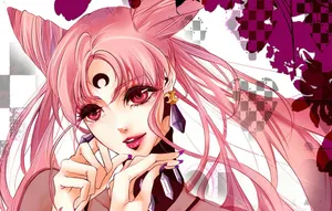 A Pink Anime Girl With Long Hair And Pink Eyes Wallpaper
