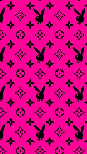 A Pink Background With Black Bunny Silhouettes Wallpaper