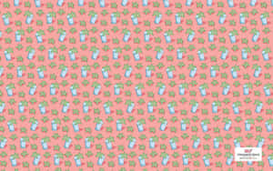 A Pink Fabric With Blue And Green Flowers Wallpaper