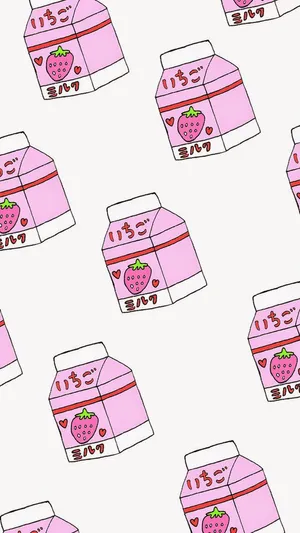 A Pink Milk Carton Pattern With Strawberries On It Wallpaper