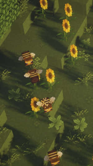 A Pixelated Image Of A Field With Sunflowers Wallpaper