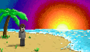A Pixelated Image Of A Man Standing On The Beach Wallpaper