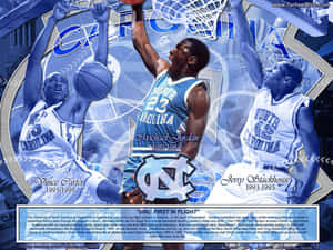A Poster With A Basketball Player And A Basketball Player Wallpaper