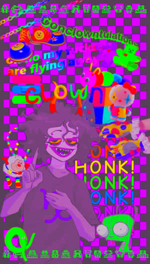 A Poster With A Cartoon Character And A Rainbow Background Wallpaper