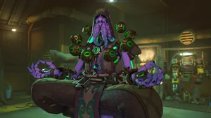 A Purple And Green Character Sitting In A Room Wallpaper