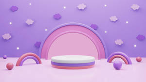 A Purple And Pink Background With A Rainbow And A Chair Wallpaper