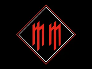 A Red And Black Logo With The Letter M Wallpaper