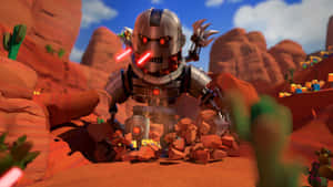 A Robot Is In The Desert With A Red Light Wallpaper