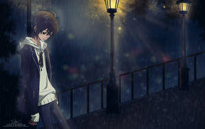 A Sad Anime Boy Waiting Wallpaper