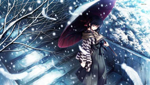 A Sad Anime Girl Alone In The Snow Wallpaper
