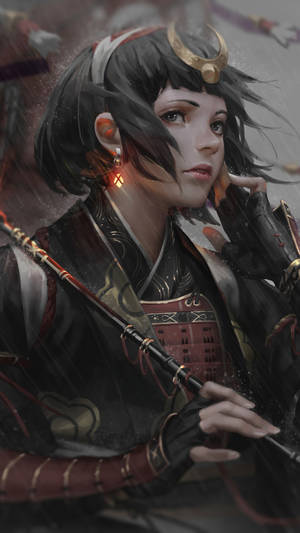 A Samurai Warrior With A Sword Drawn Wallpaper