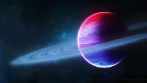 A Saturn In Space With A Red And Blue Ring Wallpaper