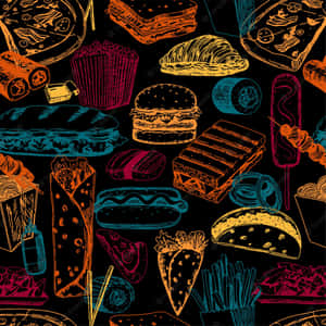 A Seamless Pattern Of Fast Food Items Wallpaper