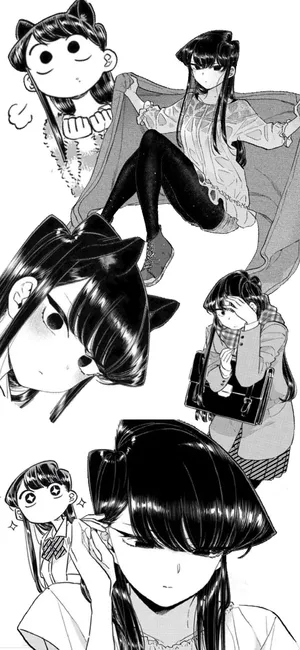 A Series Of Drawings Of A Girl With Black Hair Wallpaper