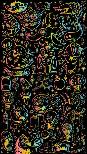 A Set Of Colorful Doodles On A Black Background Wallpaper