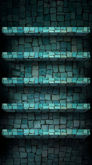 A Set Of Shelves Made Of Blue Bricks Wallpaper