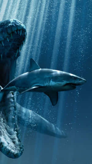A Shark Is Swimming With Its Mouth Open Wallpaper