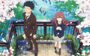 A Silent Voice Cherry Blossoms Couple Wallpaper