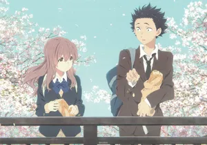 A Silent Voice Couple Baguette Sakura Wallpaper