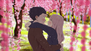 A Silent Voice Couple Pink Sakura Wallpaper