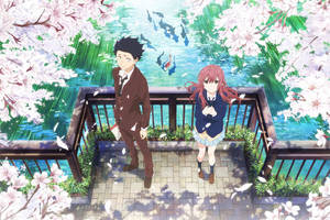 A Silent Voice Couple Sakura Creek Wallpaper