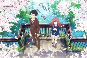 A Silent Voice Couple Sakura Creek Wallpaper