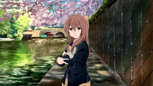A Silent Voice Shouko At Creek Wallpaper