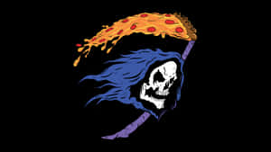 A Skeleton With A Scythe And Pizza Wallpaper
