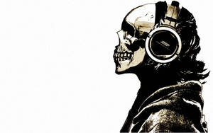 A Skull Adorned With Headset, Showing Technology Is Here To Stay Wallpaper