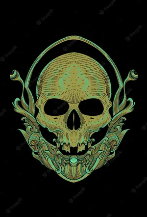 A Skull With A Green And Gold Design On A Black Background Wallpaper