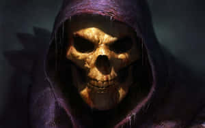 A Skull With A Purple Hood And A Knife Wallpaper