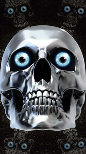 A Skull With Blue Eyes On A Black Background Wallpaper