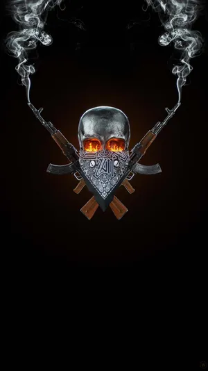 A Skull With Guns And Smoke Coming Out Of It Wallpaper