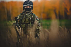 A Soldier In A Field With A Rifle Wallpaper