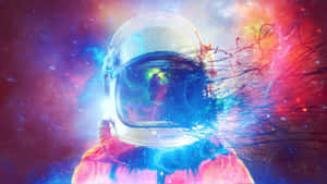 A Space Helmet With A Spaceship In The Background Wallpaper