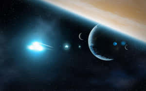 A Space Scene With A Planet And A Star Wallpaper