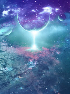 A Space With A Moon And Planets Wallpaper